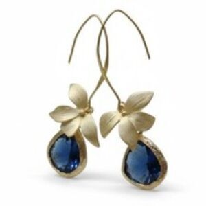 Earrings Sapphire Blue & Gold Orchid Catching Light Reflections "Love in Blues"